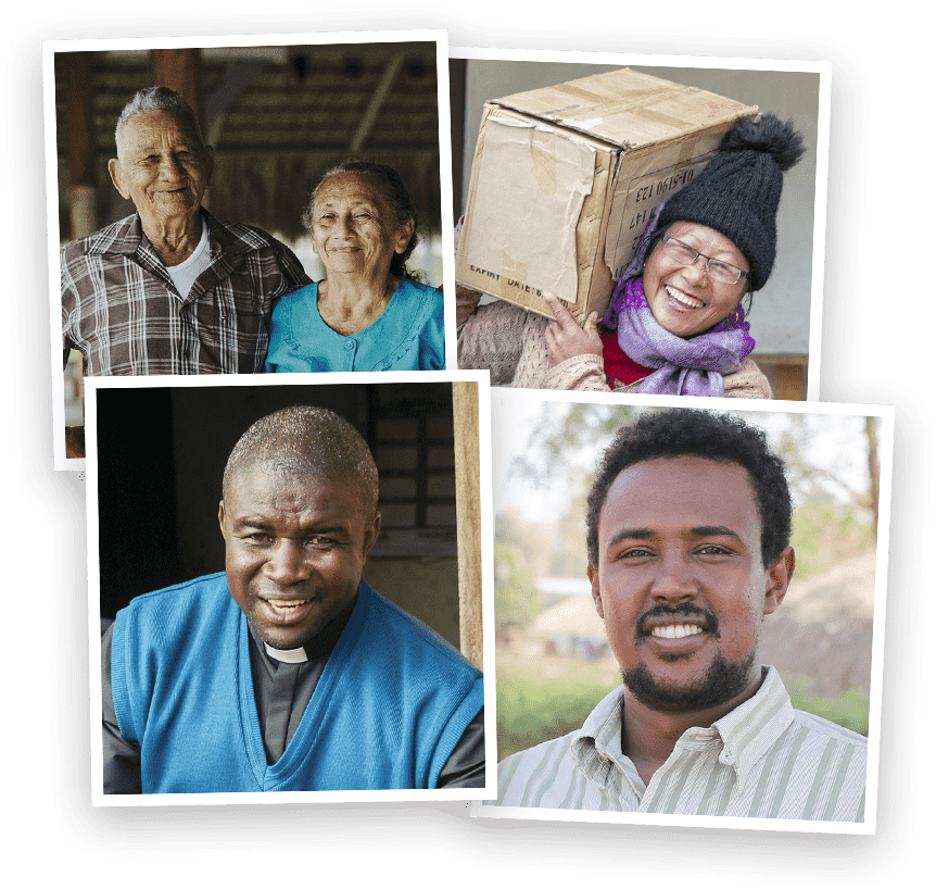 A collection of photos portraying smiling front-line workers.